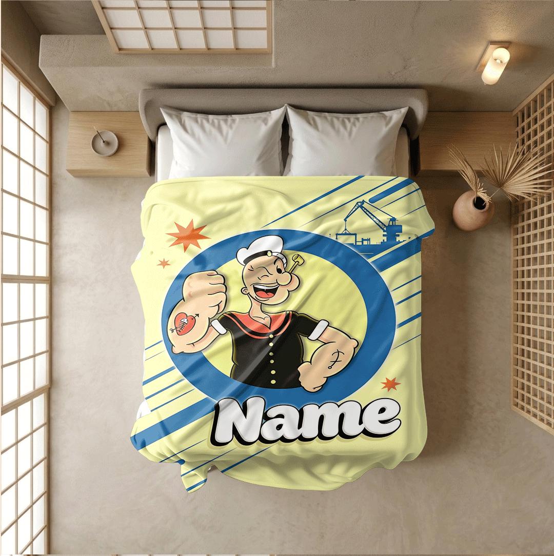 Popeye circle portrait print cartoon blanket lively sofa blanket dormitory blanket Customized name all-season blankets keepsake gift