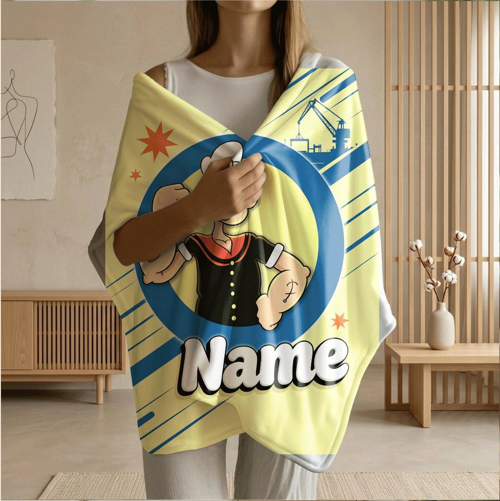 Popeye circle portrait print cartoon blanket lively sofa blanket dormitory blanket Customized name all-season blankets keepsake gift