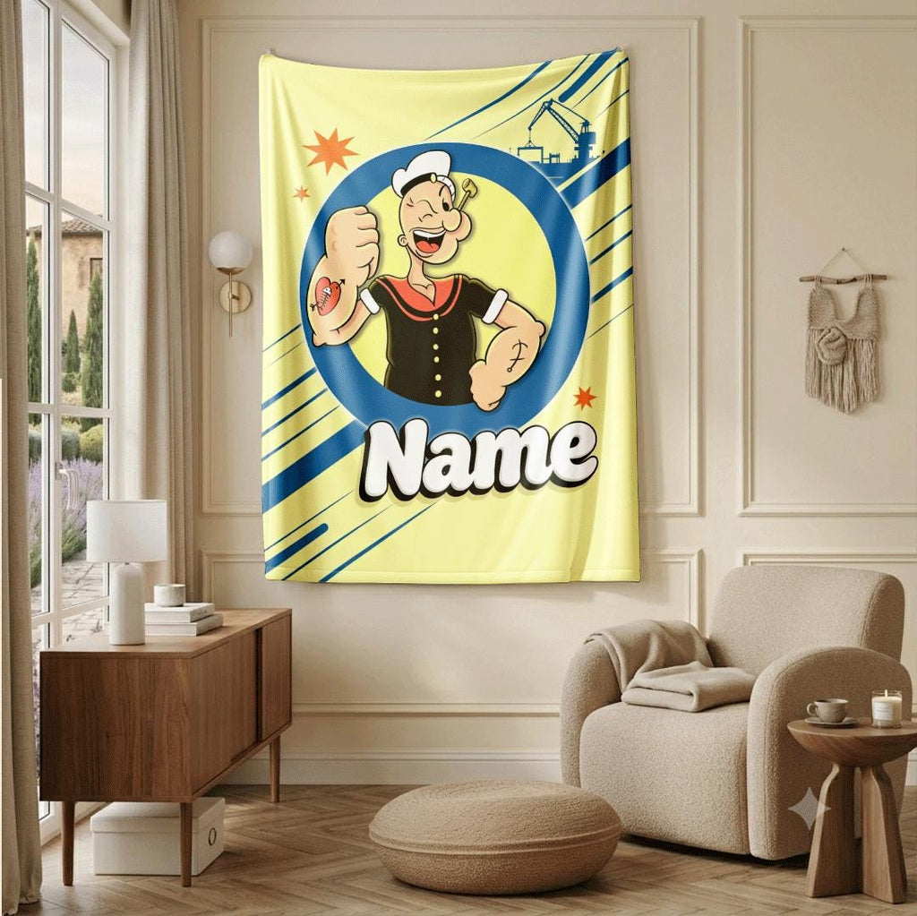 Popeye circle portrait print cartoon blanket lively sofa blanket dormitory blanket Customized name all-season blankets keepsake gift