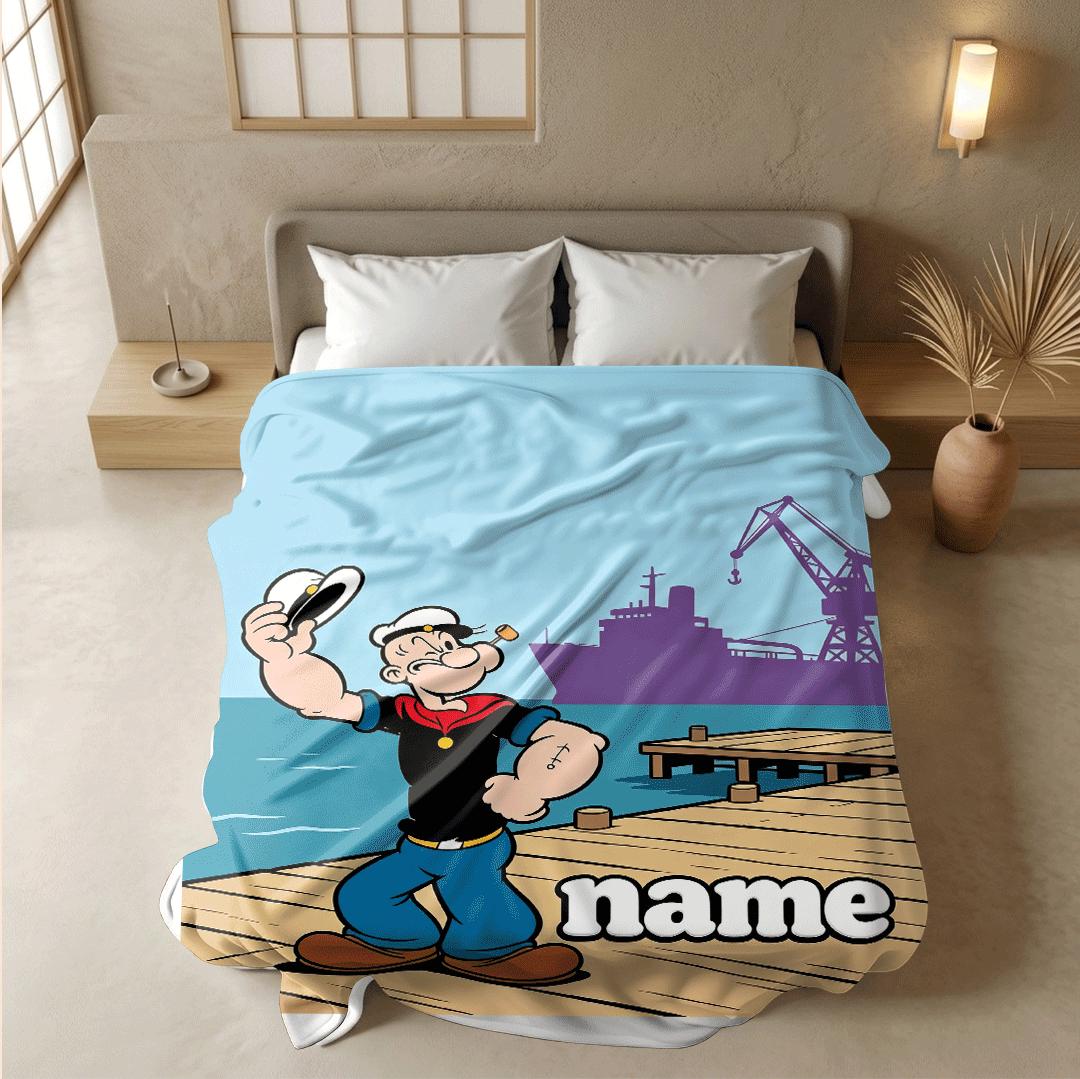 Popeye dock salute print cartoon blanket classic single blanket portable blanket Customized name nap blankets souvenir gift