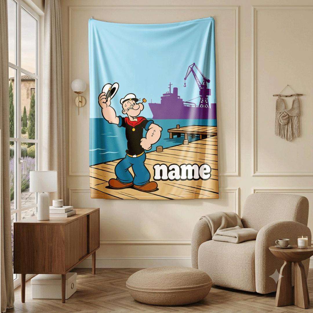 Popeye dock salute print cartoon blanket classic single blanket portable blanket Customized name nap blankets souvenir gift