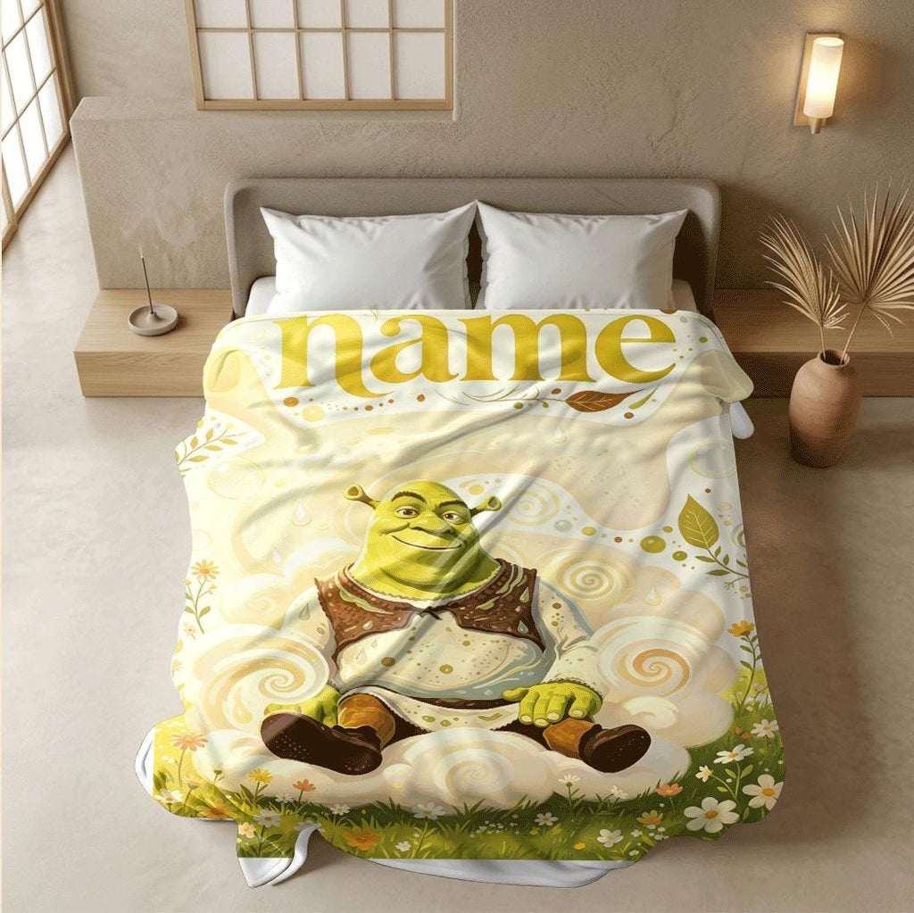 Shrek meadow cloud print cartoon blanket warm travel portable blanket car blanket Customized name lunch break blankets keepsake gift