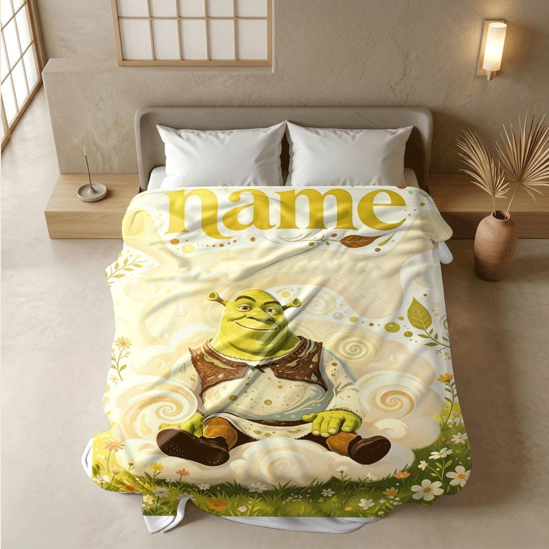 Shrek meadow cloud print cartoon blanket warm travel portable blanket car blanket Customized name lunch break blankets keepsake gift