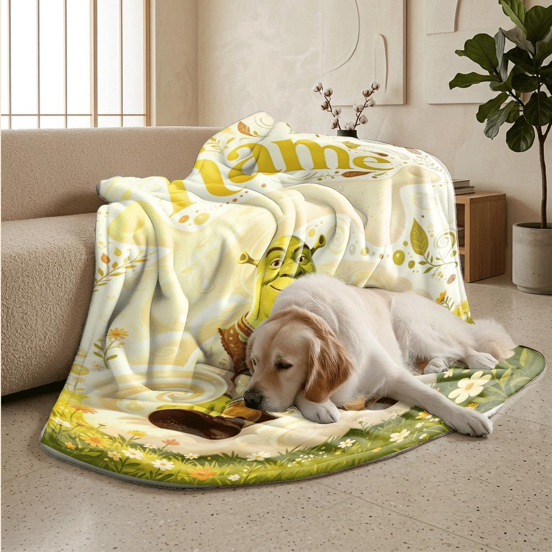 Shrek meadow cloud print cartoon blanket warm travel portable blanket car blanket Customized name lunch break blankets keepsake gift