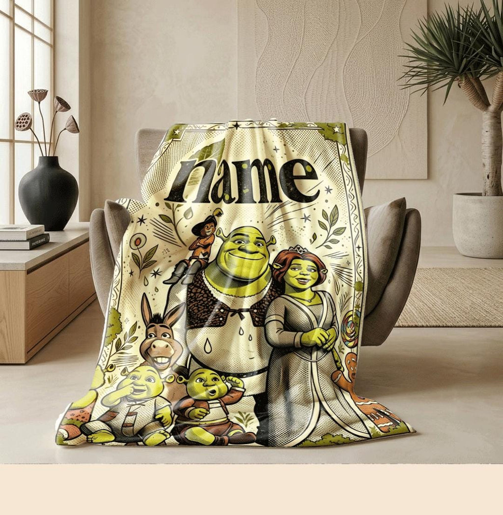 Shrek family retro print cartoon blanket vintage sofa blanket single blanket Customized name winter warm blankets party gift
