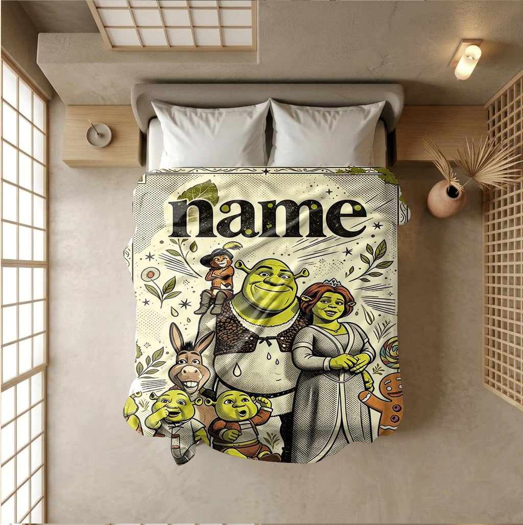 Shrek family retro print cartoon blanket vintage sofa blanket single blanket Customized name winter warm blankets party gift