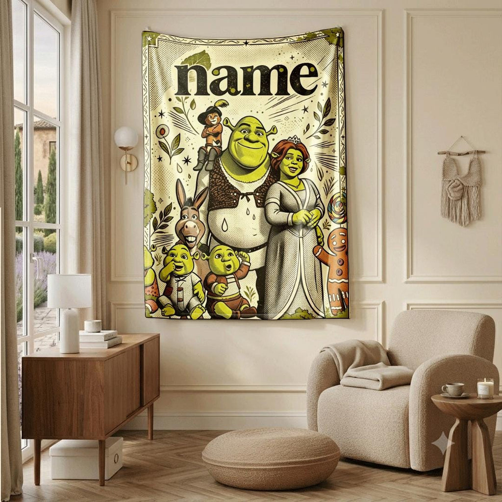 Shrek family retro print cartoon blanket vintage sofa blanket single blanket Customized name winter warm blankets party gift