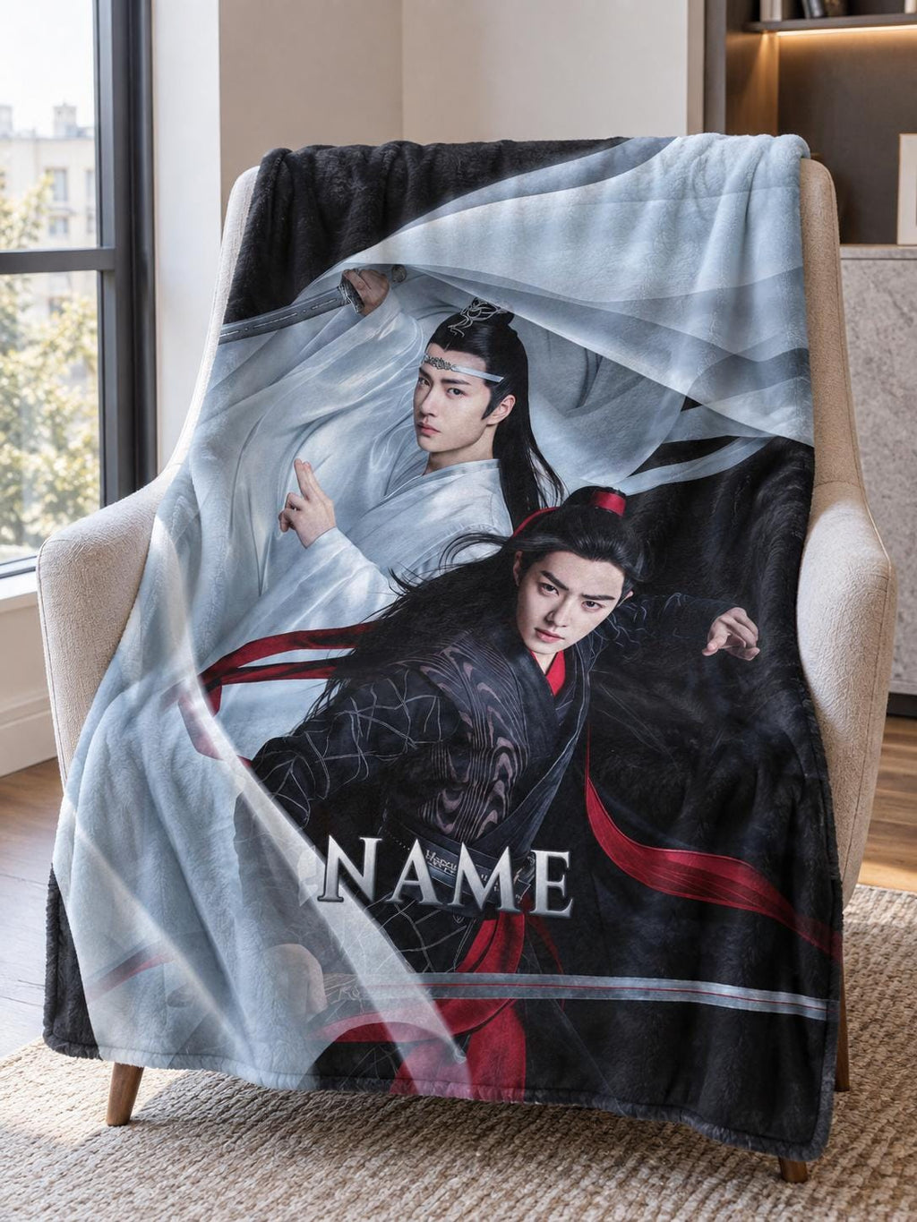 Custom Name Wuxia Throw, Wei Wuxian Lan Wangji Fan Gift, Chinese Drama Room Decor