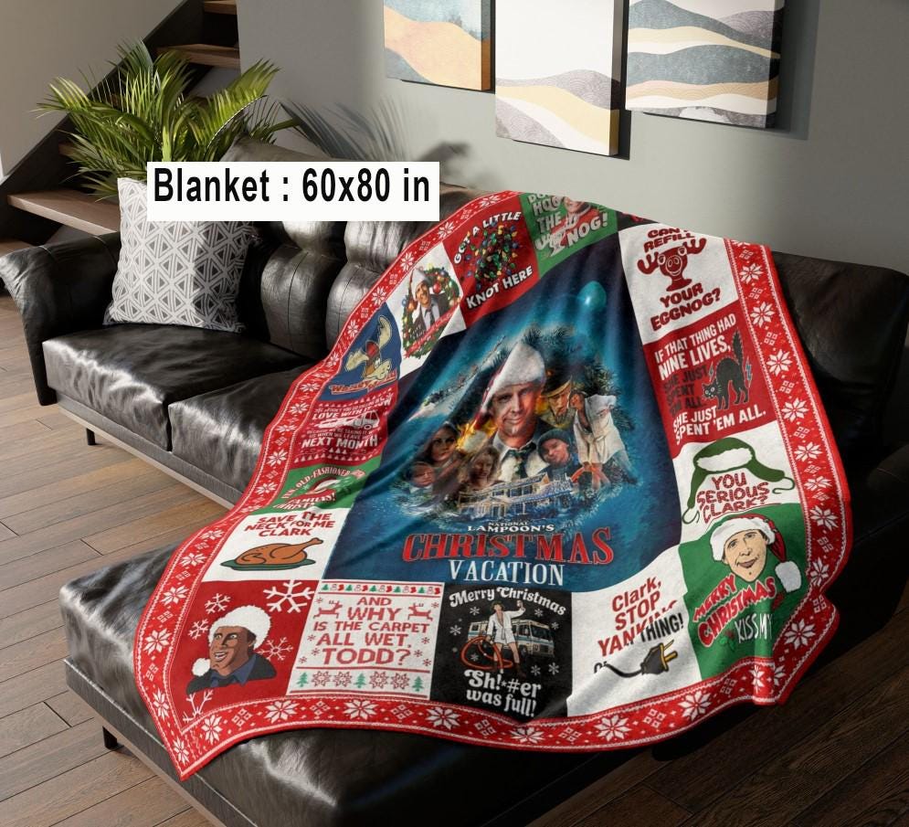 Funny Christmas Vacation Fleece Blanket, Family Christmas Holiday Movie Throw, Clark Family Xmas, Christmas Movie Gift for Movie Lovers