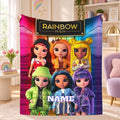 Personalized Fashion Doll Flannel Blanket, Custom Name Cozy Throw, Colorful Girls Room Decor, Soft Kids Birthday Gift