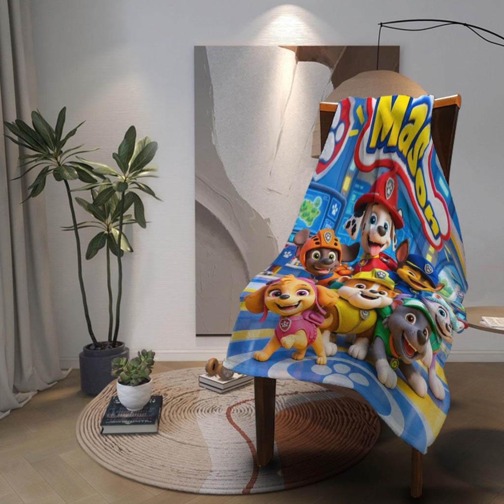 Personalized Kids Blanket Custom Name Cartoon Dog Blanket Cozy Throw Blanket Birthday Gift for Boys Girls Bed Sofa Decor