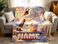 Personalized Baymax Robot Fleece Blanket, Custom Name Throw, Cozy Kids Gift