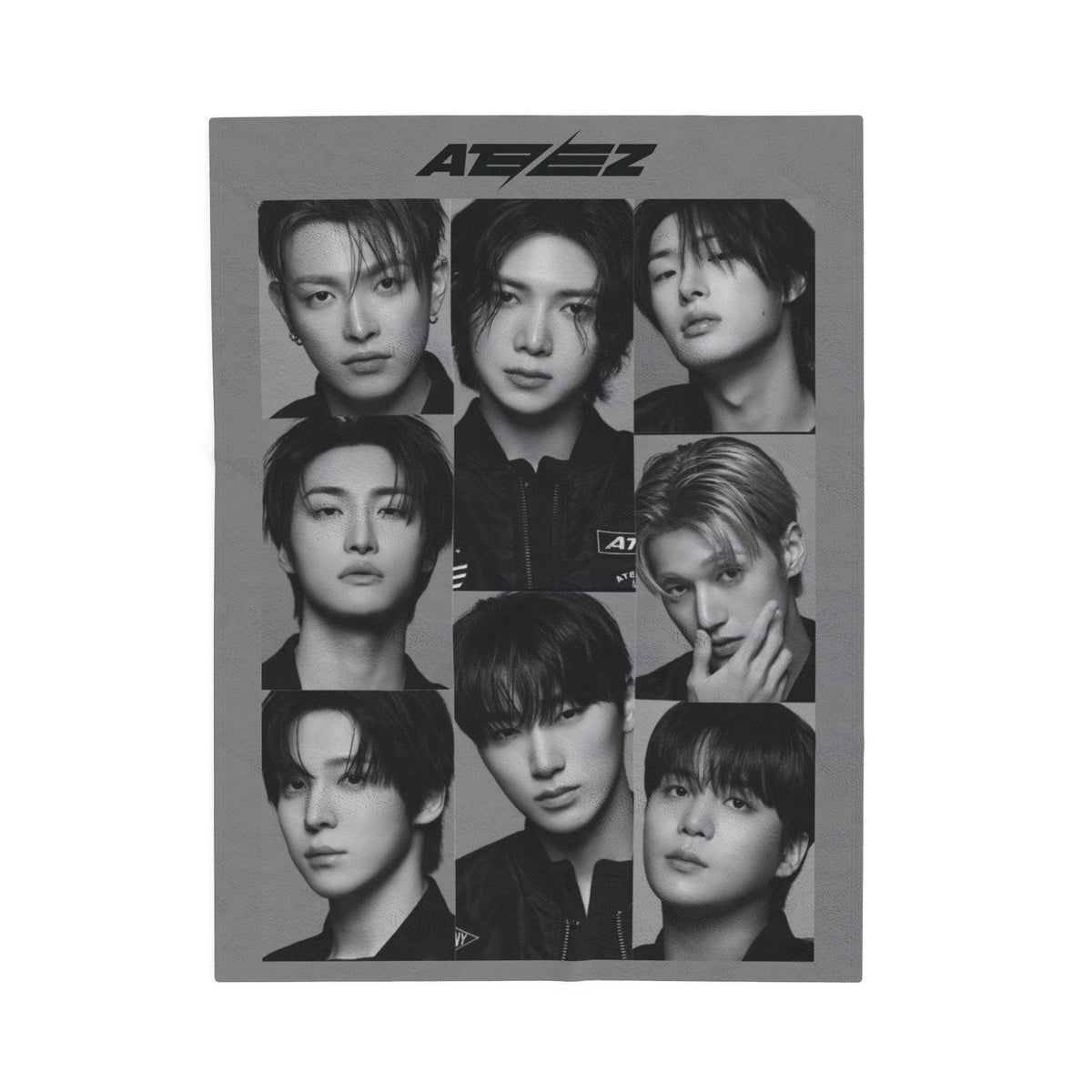 Ateez Inspired Group Photo Grayscale Velveteen Plush Blanket