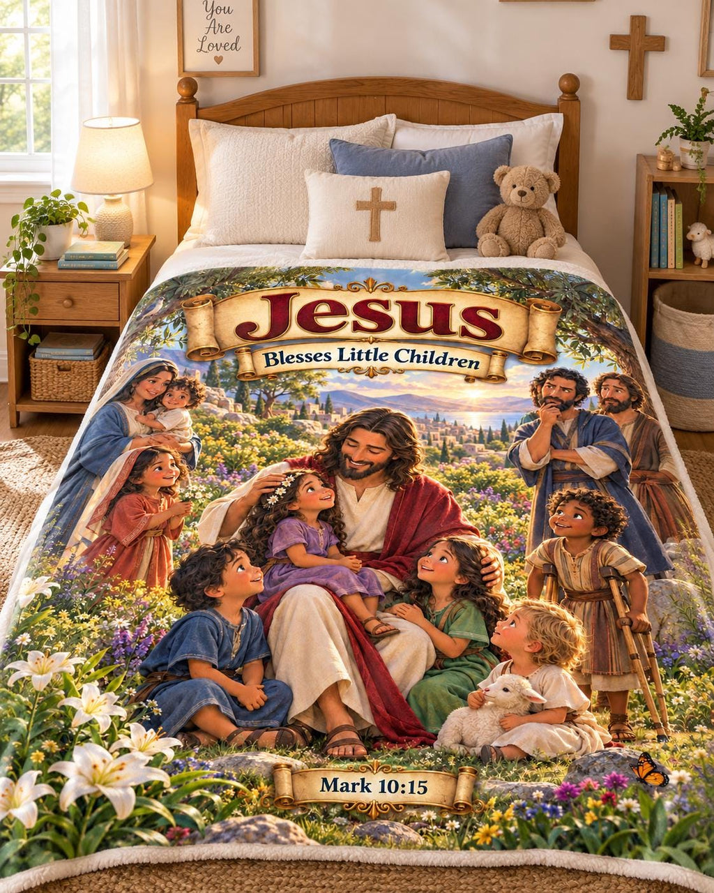 Jesus Blesses Children Blanket | Mark 10:15 Bible Story, Christian Kids Gift