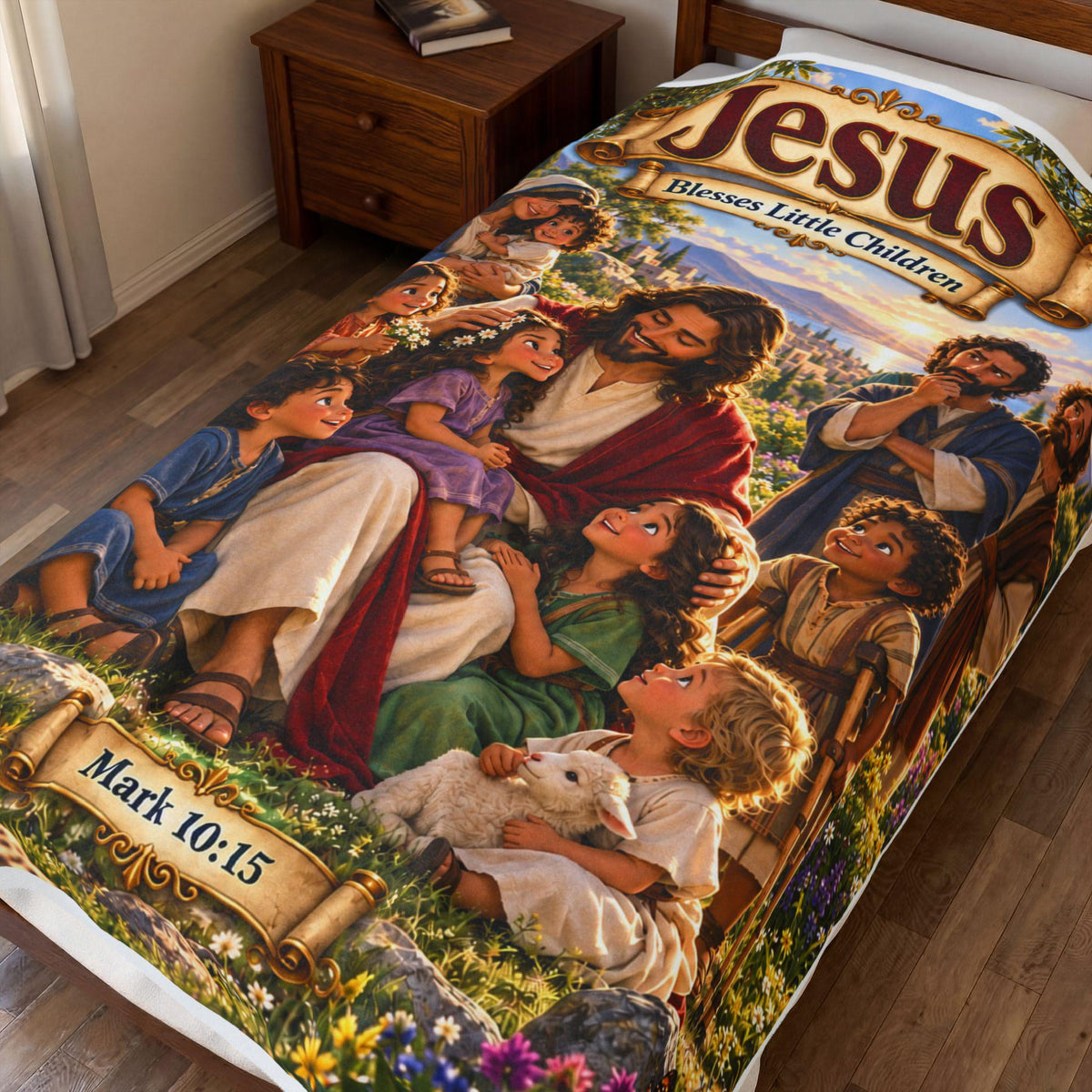 Jesus Blesses Children Blanket | Mark 10:15 Bible Story, Christian Kids Gift