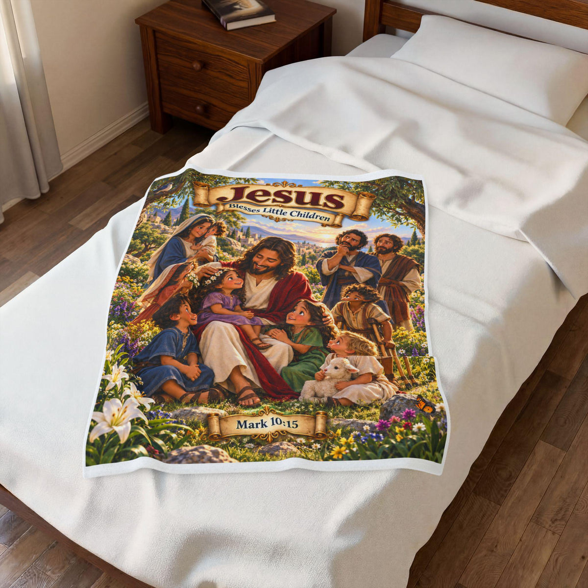 Jesus Blesses Children Blanket | Mark 10:15 Bible Story, Christian Kids Gift