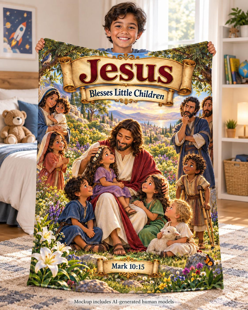 Jesus Blesses Children Blanket | Mark 10:15 Bible Story, Christian Kids Gift