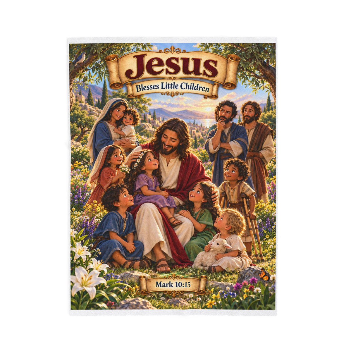 Jesus Blesses Children Blanket | Mark 10:15 Bible Story, Christian Kids Gift