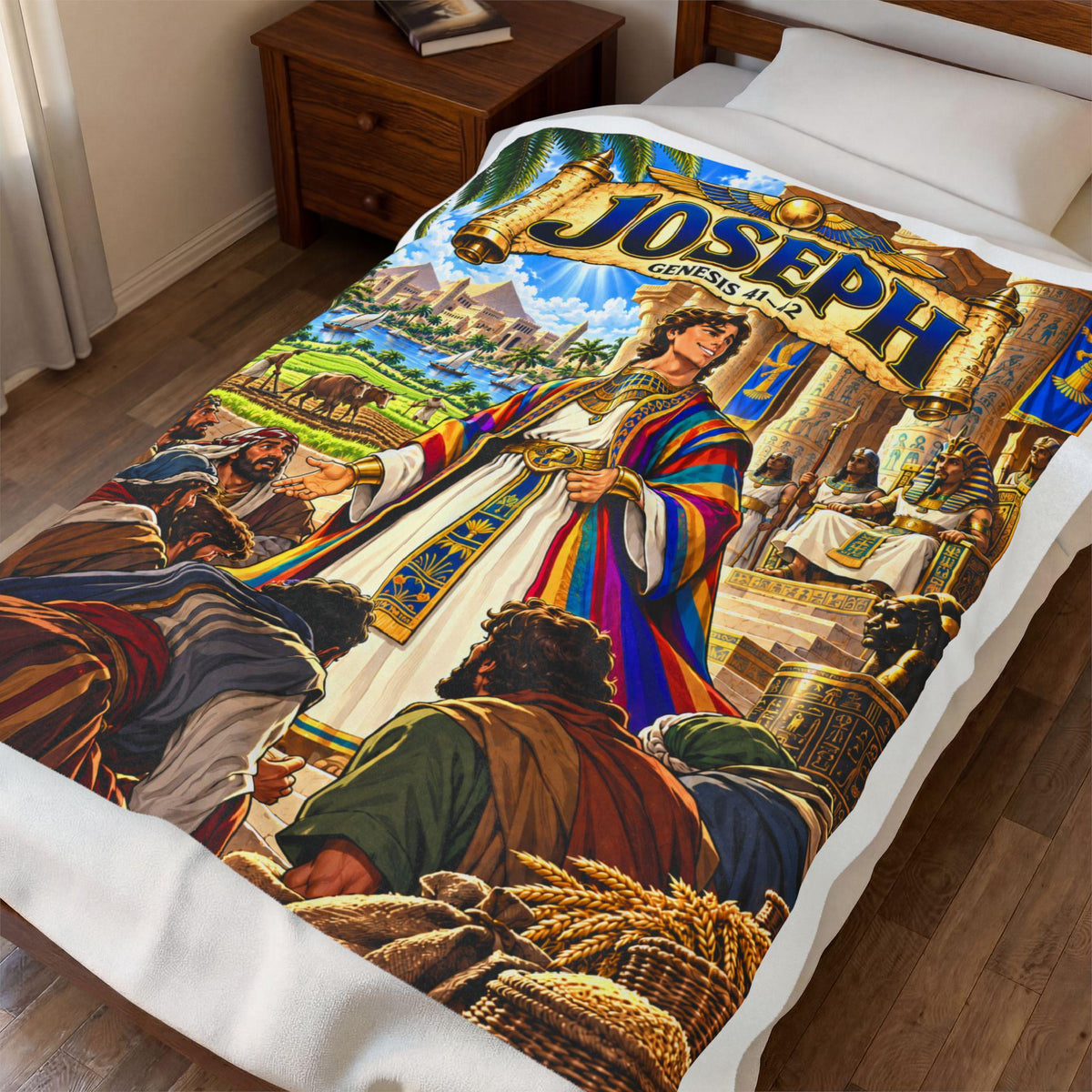 Joseph Bible Story Blanket | Genesis 41-42 Christian Kids Gift | Faith Bedroom Decor