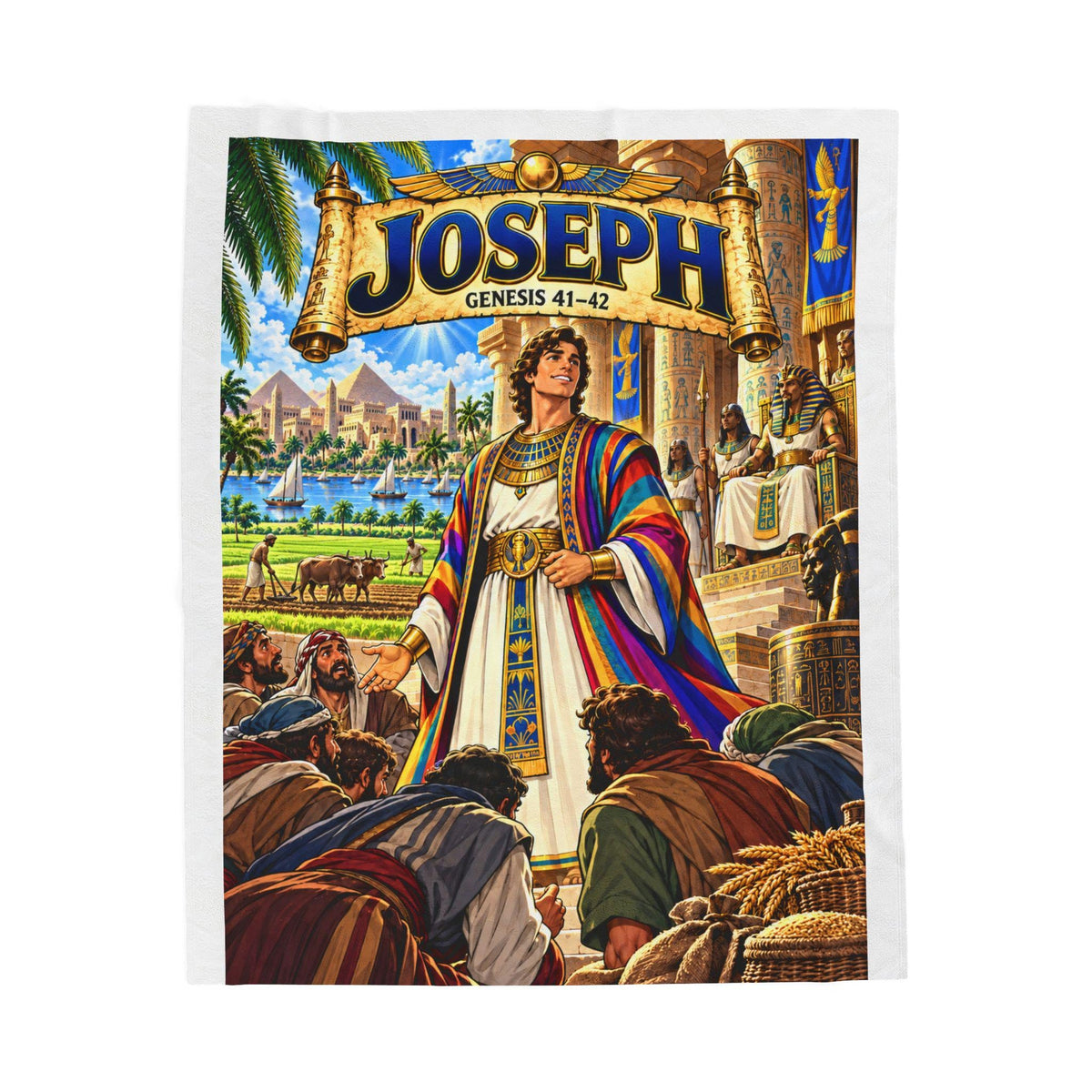 Joseph Bible Story Blanket | Genesis 41-42 Christian Kids Gift | Faith Bedroom Decor