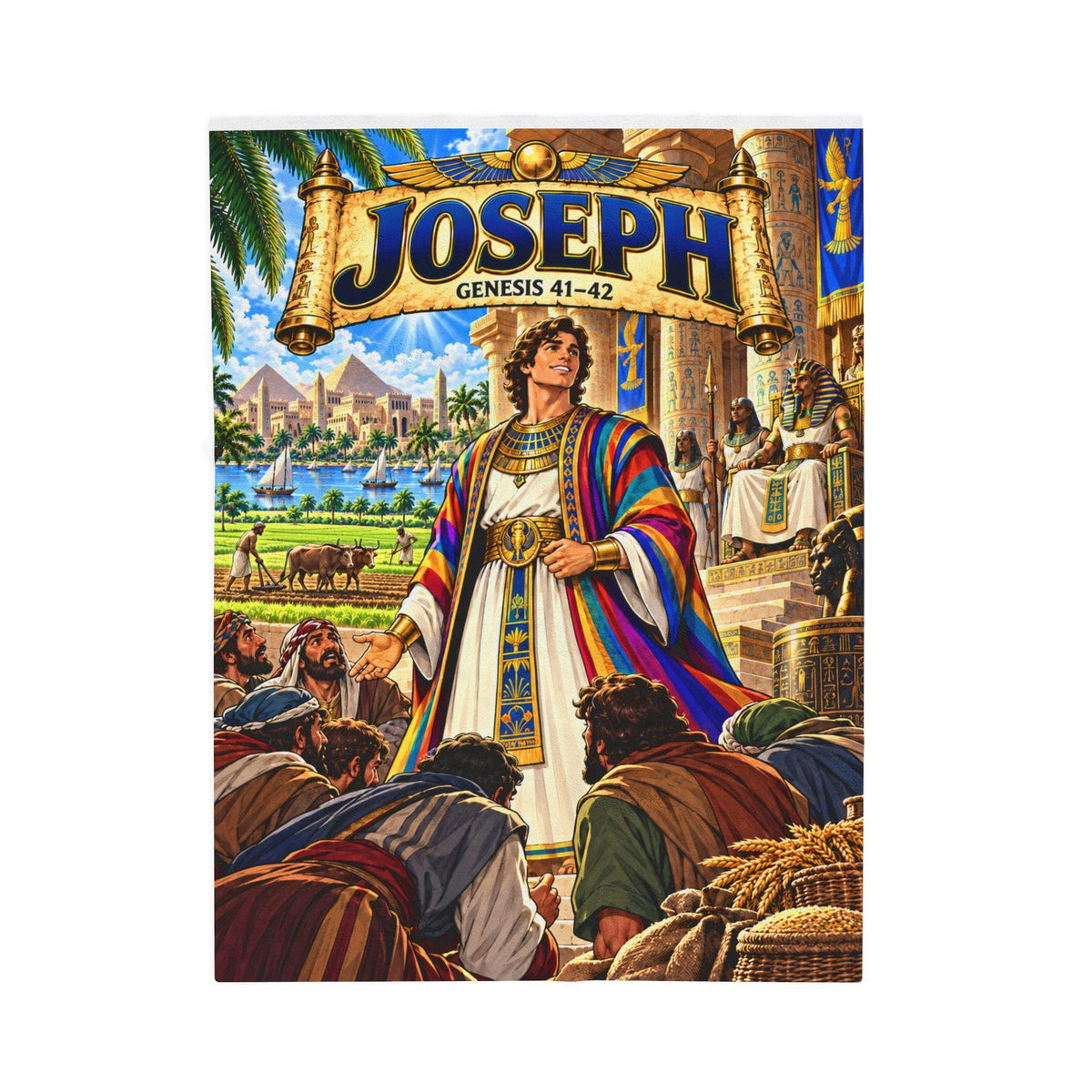 Joseph Bible Story Blanket | Genesis 41-42 Christian Kids Gift | Faith Bedroom Decor