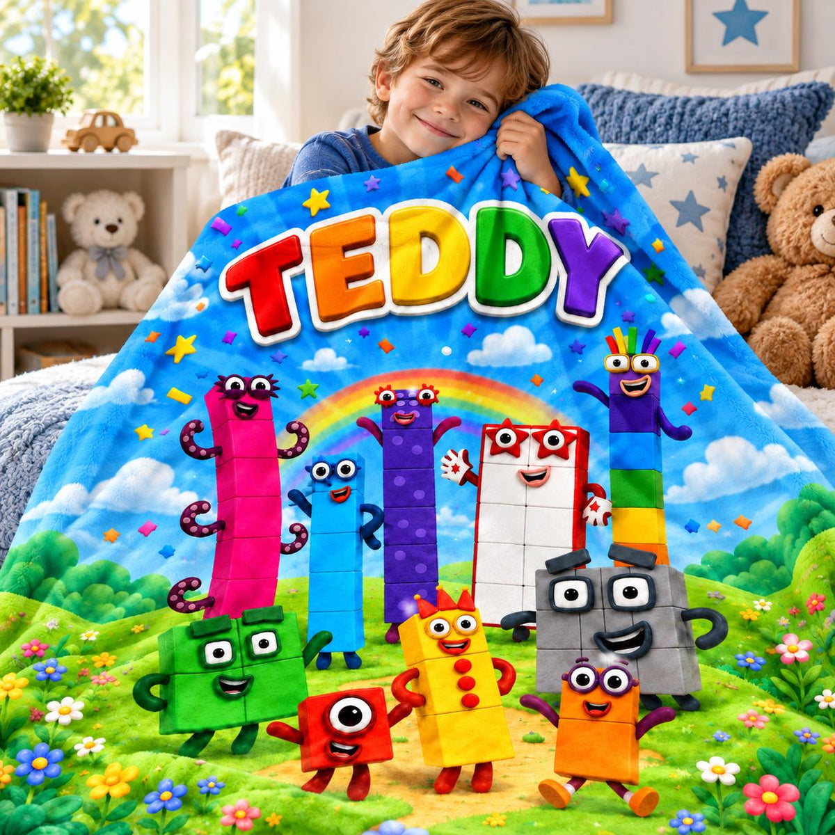Personalized Kids Counting Blanket, Colorful Educational Plush Gift