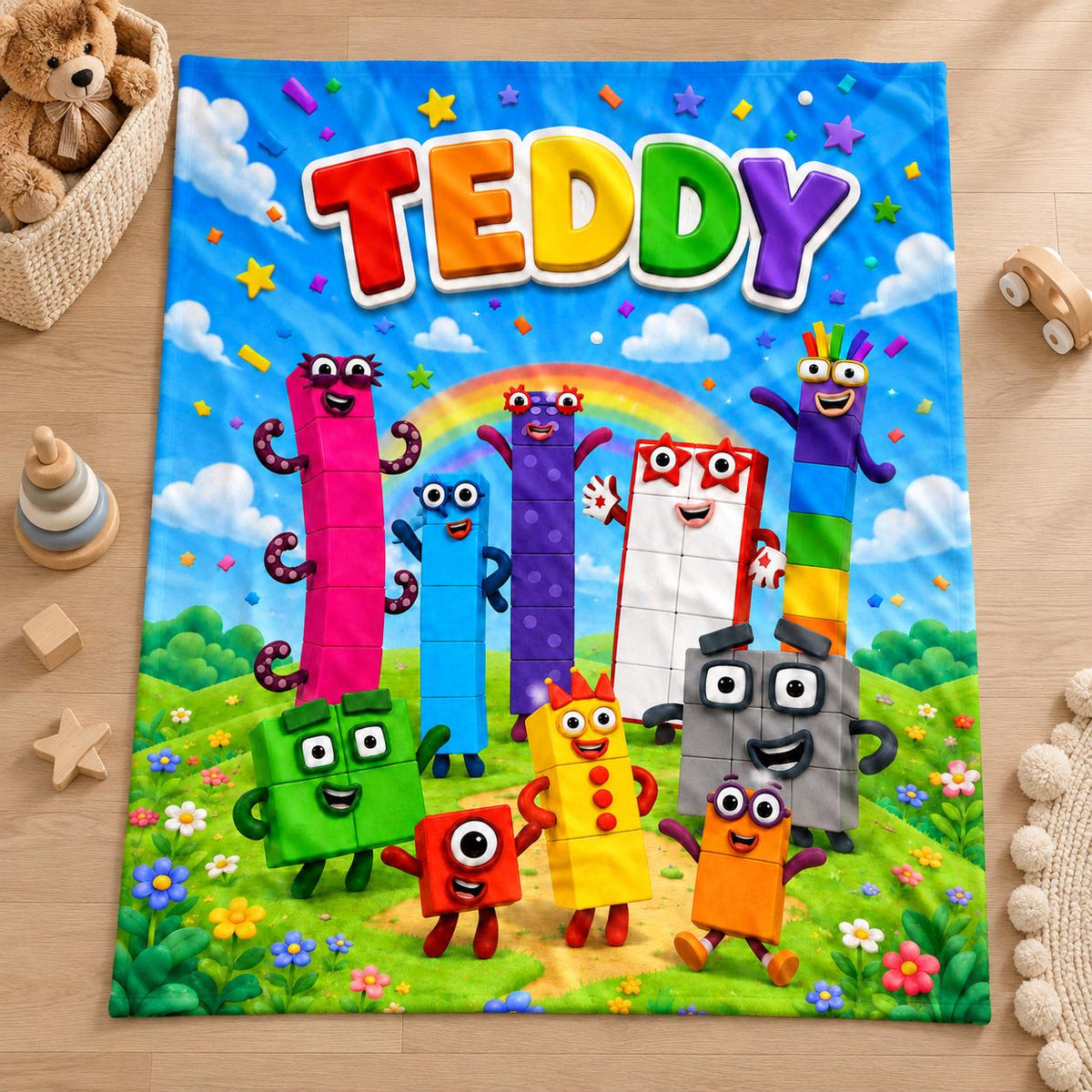 Personalized Kids Counting Blanket, Colorful Educational Plush Gift