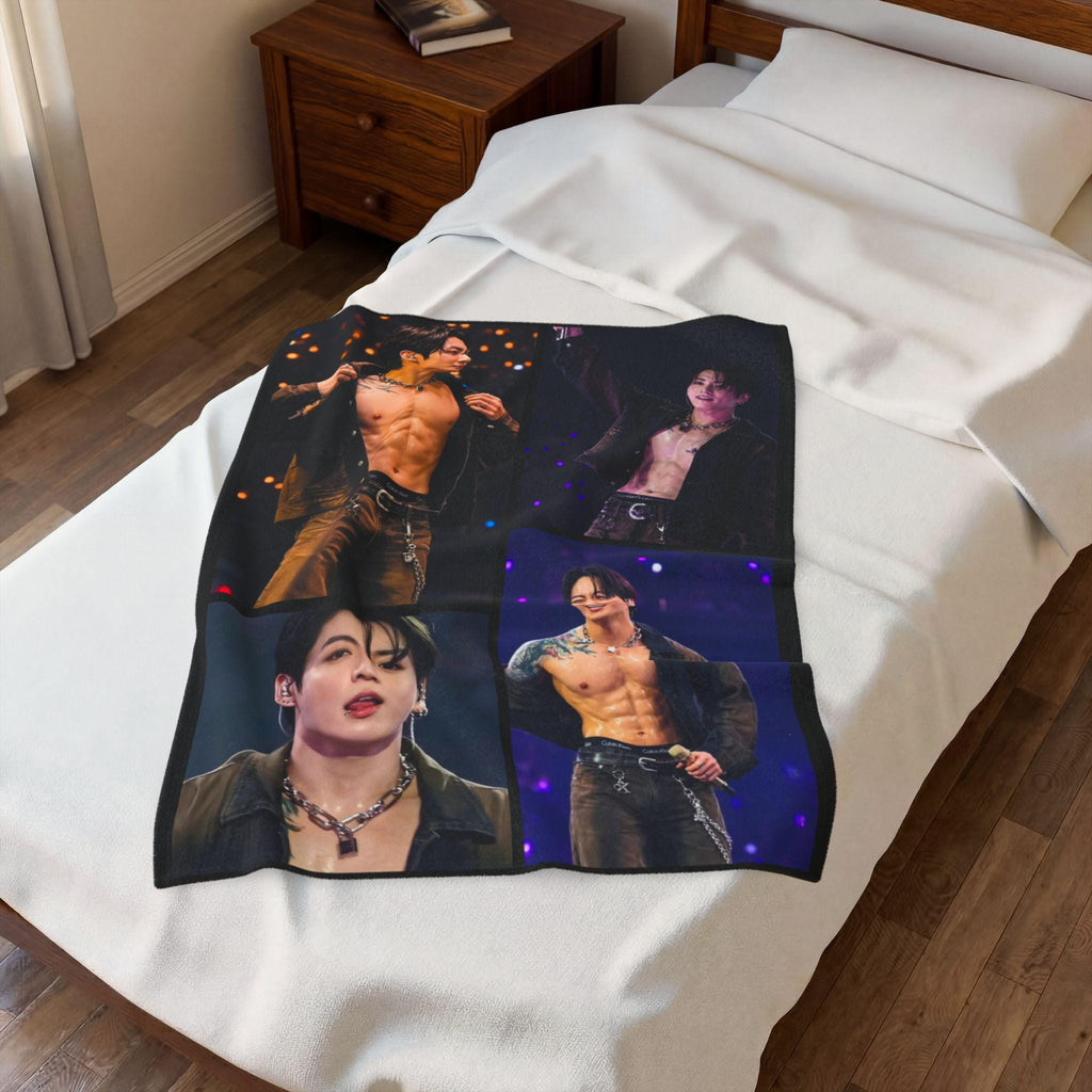 BTS Jungkook inspired Concert Collage Blanket, Kpop Fan Bedding, Cozy Fleece Blanket, Gift for ARMY