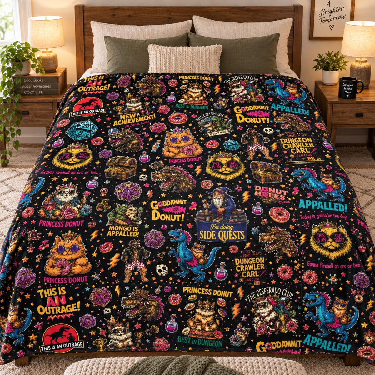 Dungeon Crawler Carl Blanket, New Achievement Princess Donut Mongo Blanket, Fantasy Reader Gift, Cozy Gamer Decor, Funny Fantasy LitRPG Gift