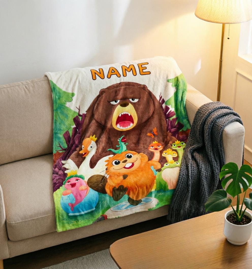 Custom Name Woodland Beaver Blanket Soft Throw, Kids Cartoon Animal Bed Gift