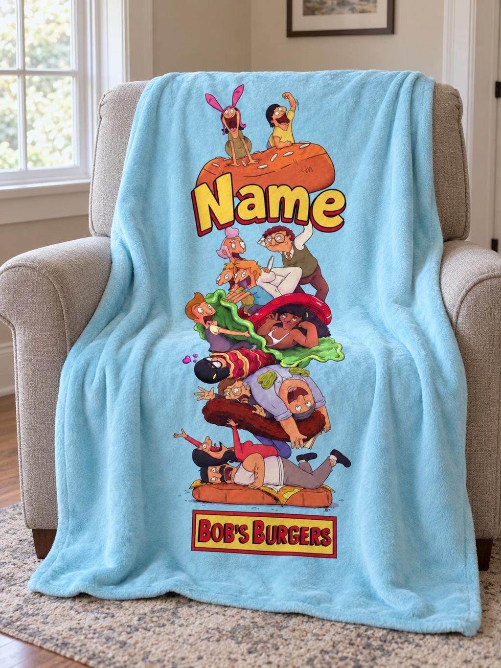Personalized Bob's Burgers Blanket, Custom Name Cartoon Family Throw