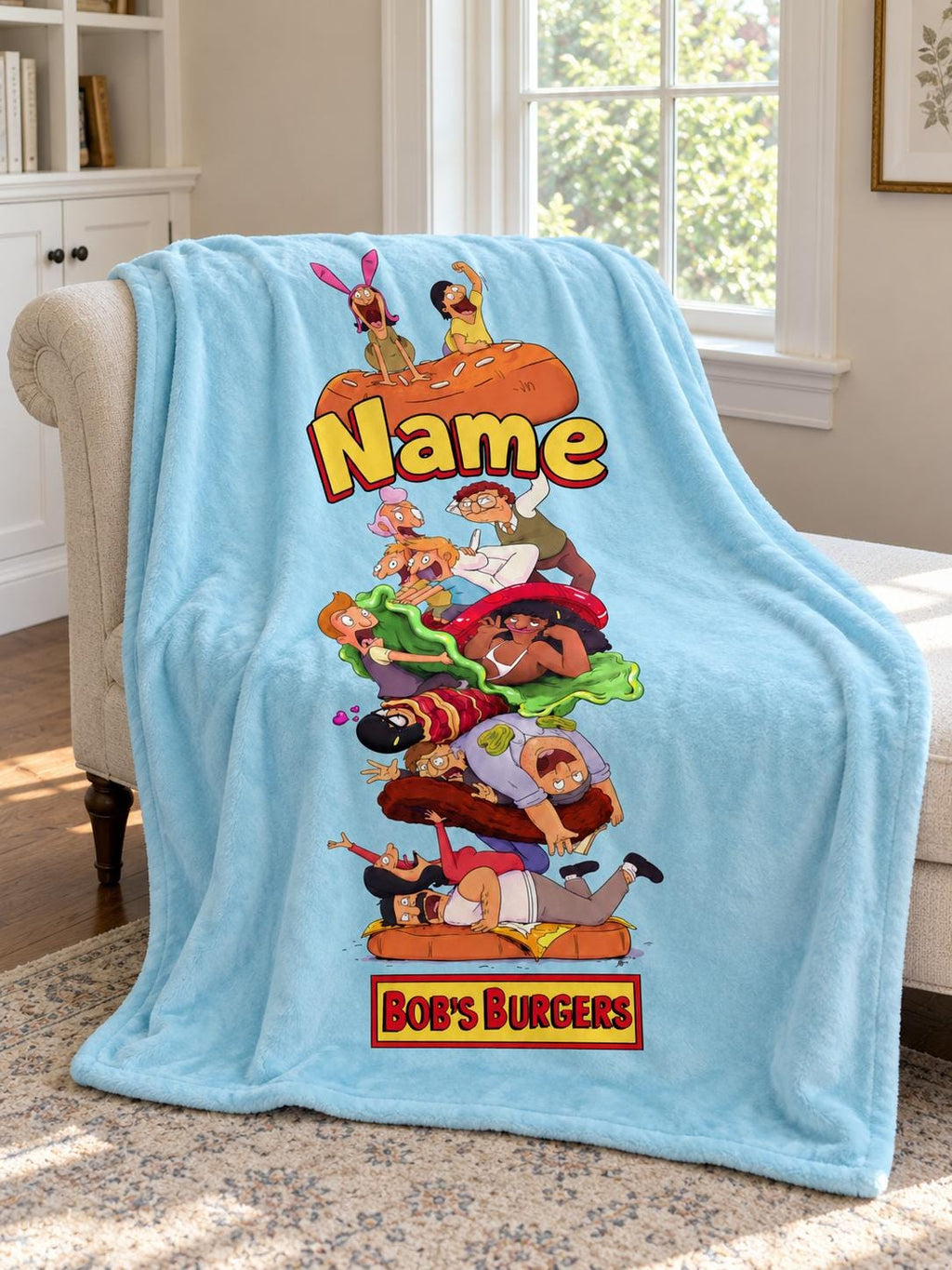 Personalized Bob's Burgers Blanket, Custom Name Cartoon Family Throw