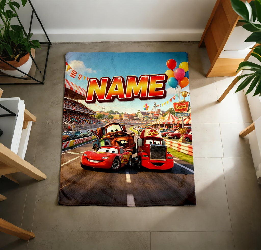 Kids Cars Blanket Soft Throw Personalized Name Stadium Themed Warm Celebration Gift