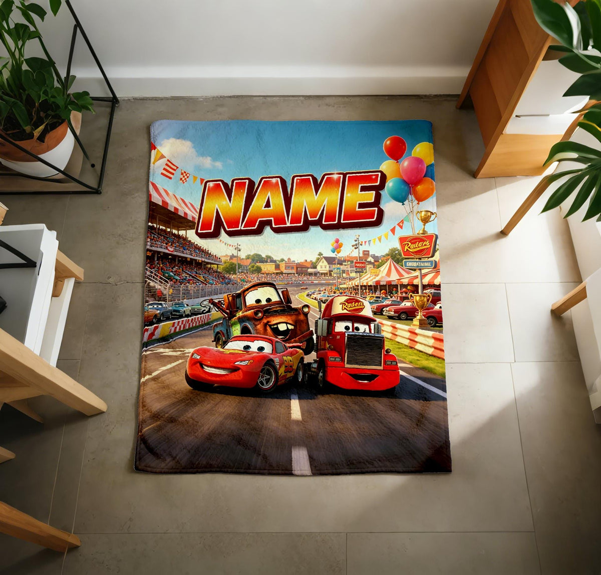 Kids Cars Blanket Soft Throw Personalized Name Stadium Themed Warm Celebration Gift