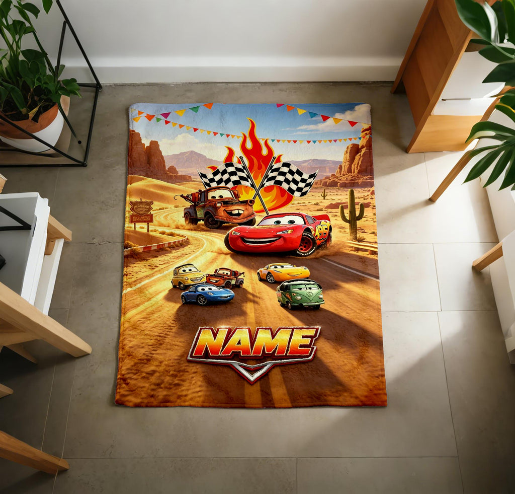 Personalized Cars Blanket Soft Throw Custom Name Desert Canyon Kids Birthday Gift