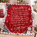 Letter to Sister Christmas Blanket, Dear Sister Gift, Custom Name Flannel Throw, Christmas Gift for Sister, Cozy Family Holiday