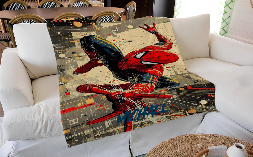 Personalized Spider-Man Blanket, Custom Spider-Man Throw with Name, Red and Blue Superhero Blanket, Marvel Gift for Boys, Kids Cozy Blanket