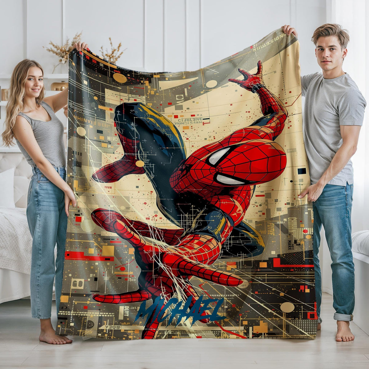 Personalized Spider-Man Blanket, Custom Spider-Man Throw with Name, Red and Blue Superhero Blanket, Marvel Gift for Boys, Kids Cozy Blanket