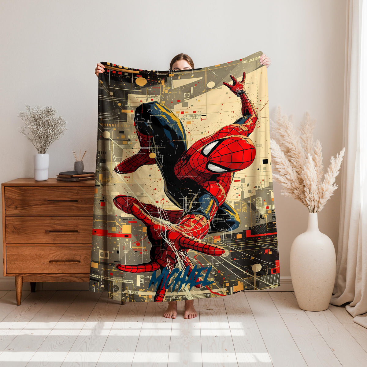 Personalized Spider-Man Blanket, Custom Spider-Man Throw with Name, Red and Blue Superhero Blanket, Marvel Gift for Boys, Kids Cozy Blanket