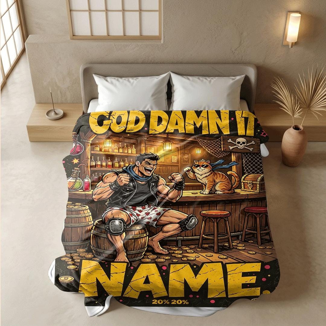 God Damn It tavern retro print single blanket couch blanket portable blanket Customized name air conditioning blankets surprise gift