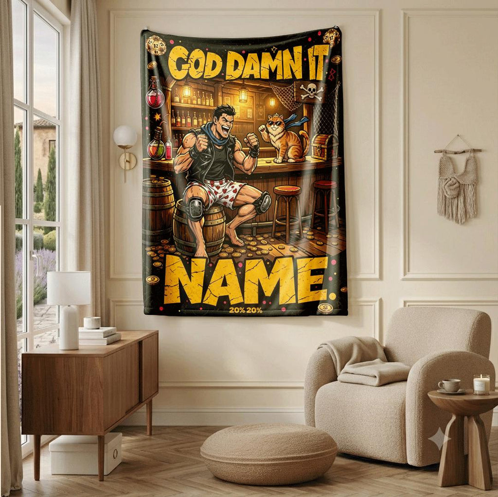 God Damn It tavern retro print single blanket couch blanket portable blanket Customized name air conditioning blankets surprise gift