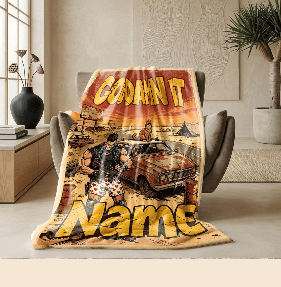 God Damn It wasteland road comic print kids blanket dorm blanket pet blanket winter warm blankets festival gift decor