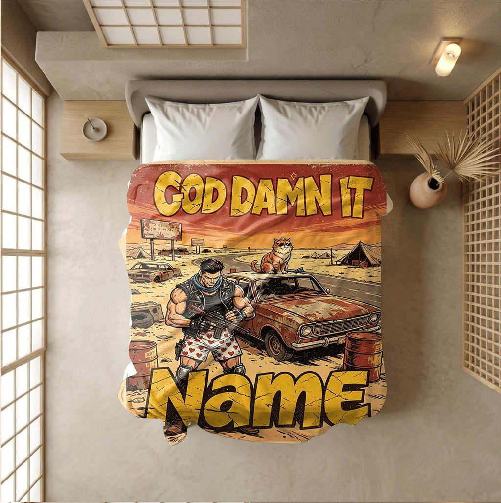 God Damn It wasteland road comic print kids blanket dorm blanket pet blanket winter warm blankets festival gift decor