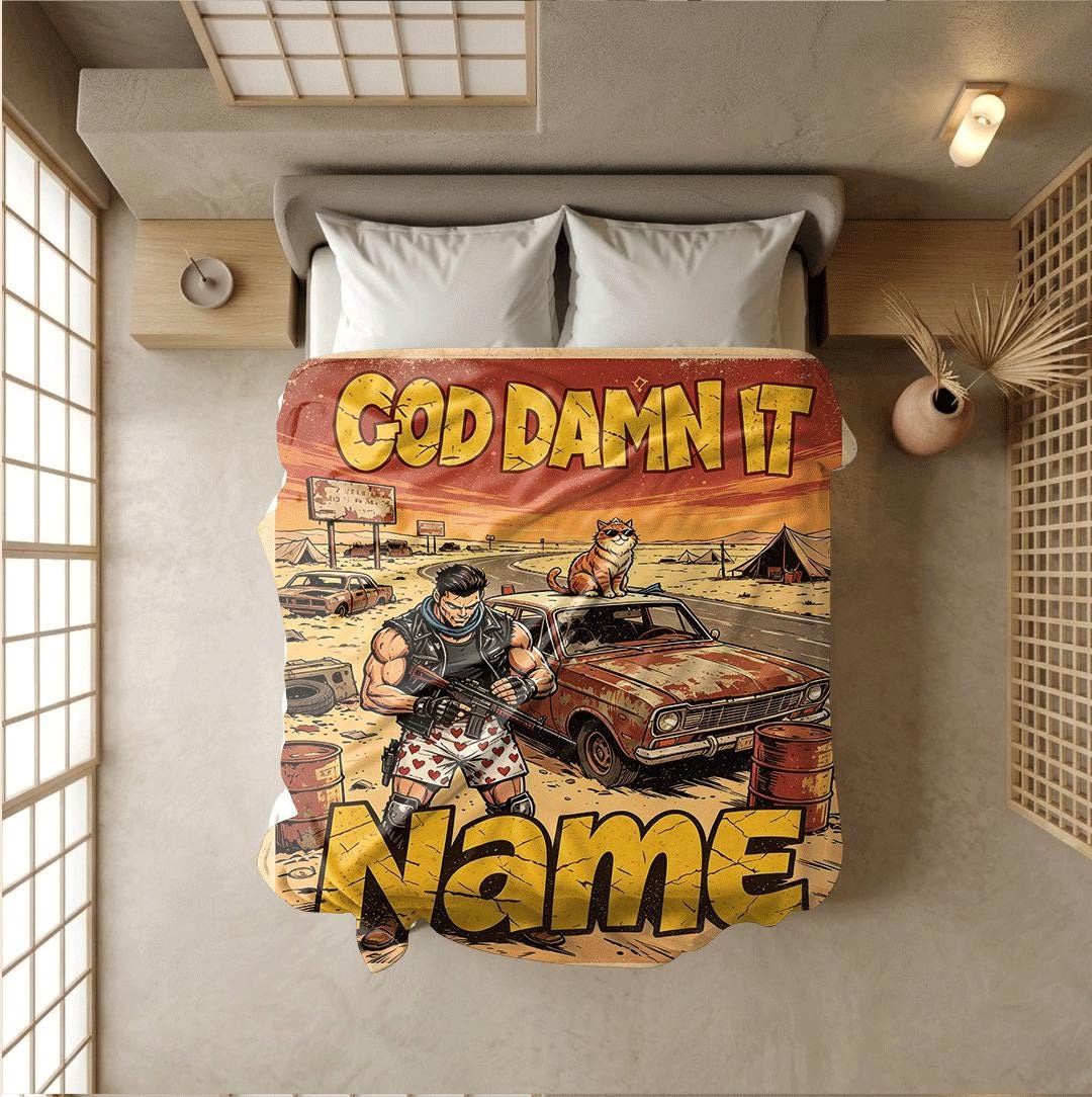 God Damn It wasteland road comic print kids blanket dorm blanket pet blanket winter warm blankets festival gift decor