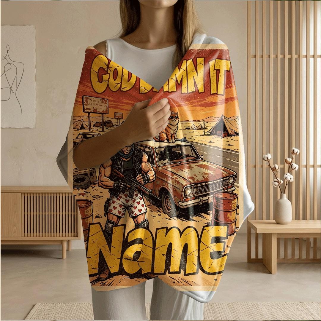 God Damn It wasteland road comic print kids blanket dorm blanket pet blanket winter warm blankets festival gift decor