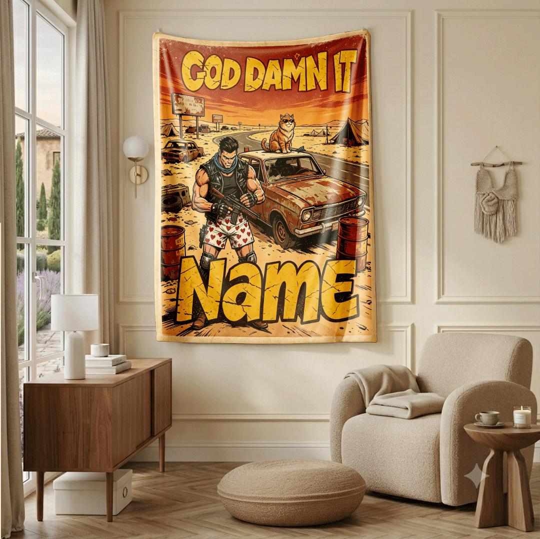 God Damn It wasteland road comic print kids blanket dorm blanket pet blanket winter warm blankets festival gift decor