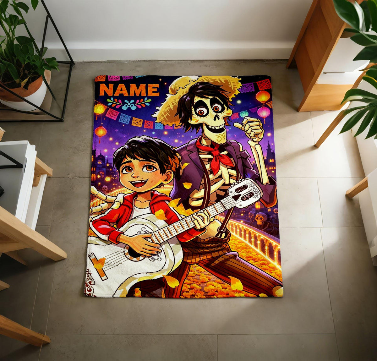 COCO Themed Flannel Throw, Colorful Character Art, Perfect Gift for Family Movie Nights