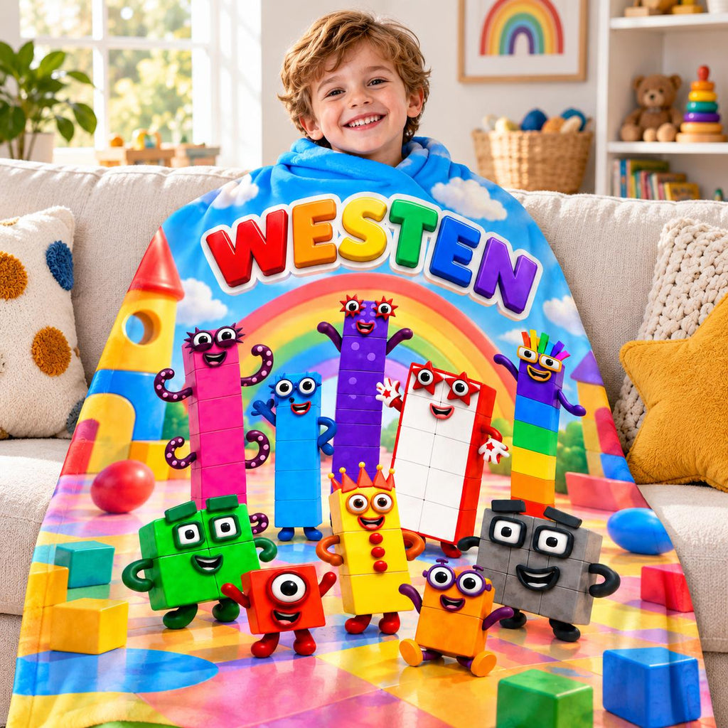 Personalized Number Blanket for Kids, Colorful Math Gift with Custom Name