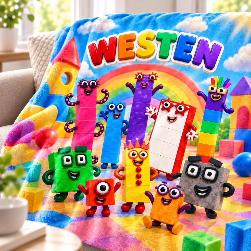 Personalized Number Blanket for Kids, Colorful Math Gift with Custom Name