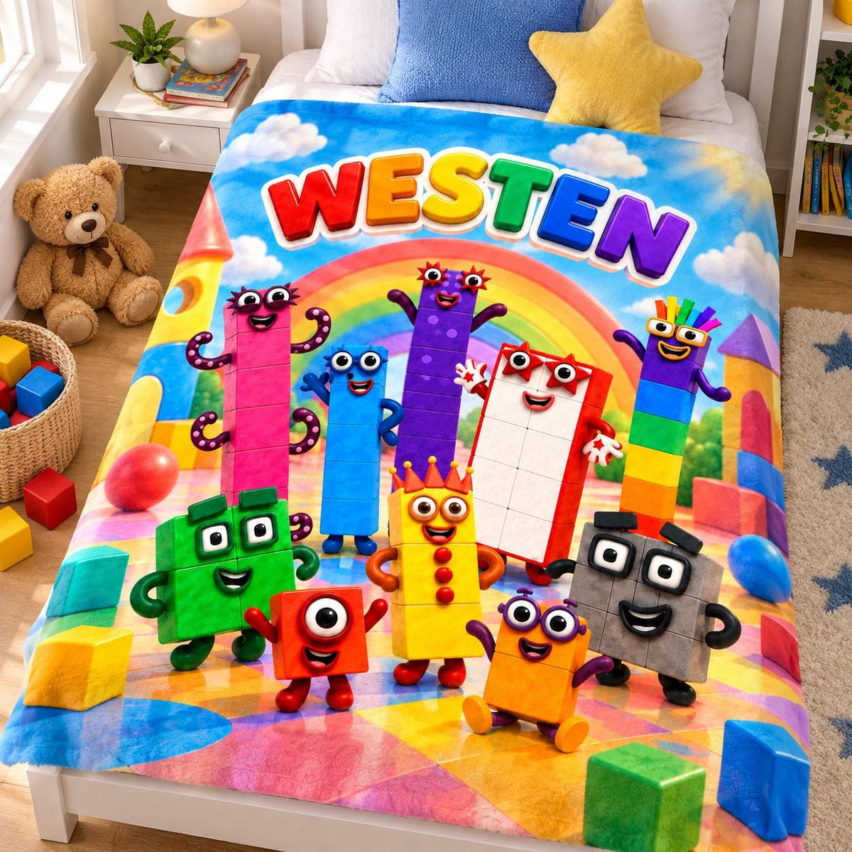 Personalized Number Blanket for Kids, Colorful Math Gift with Custom Name